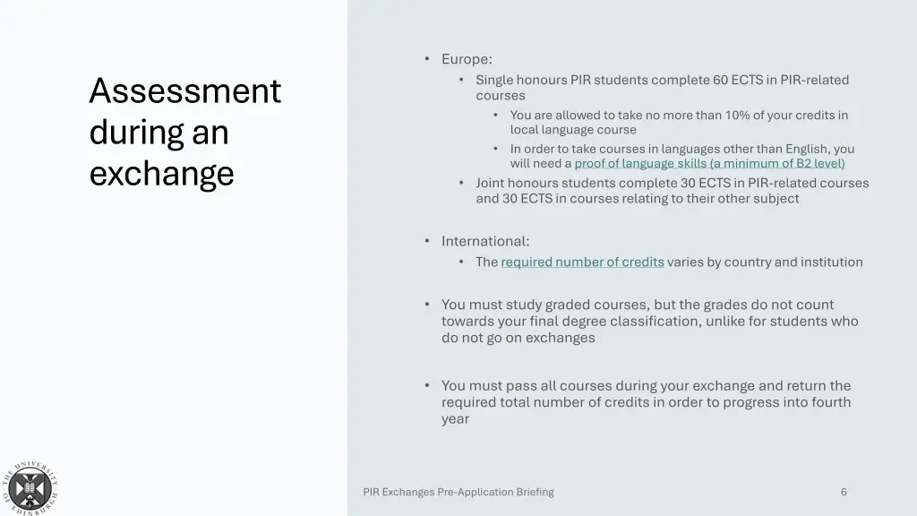 assessment during an exchange
