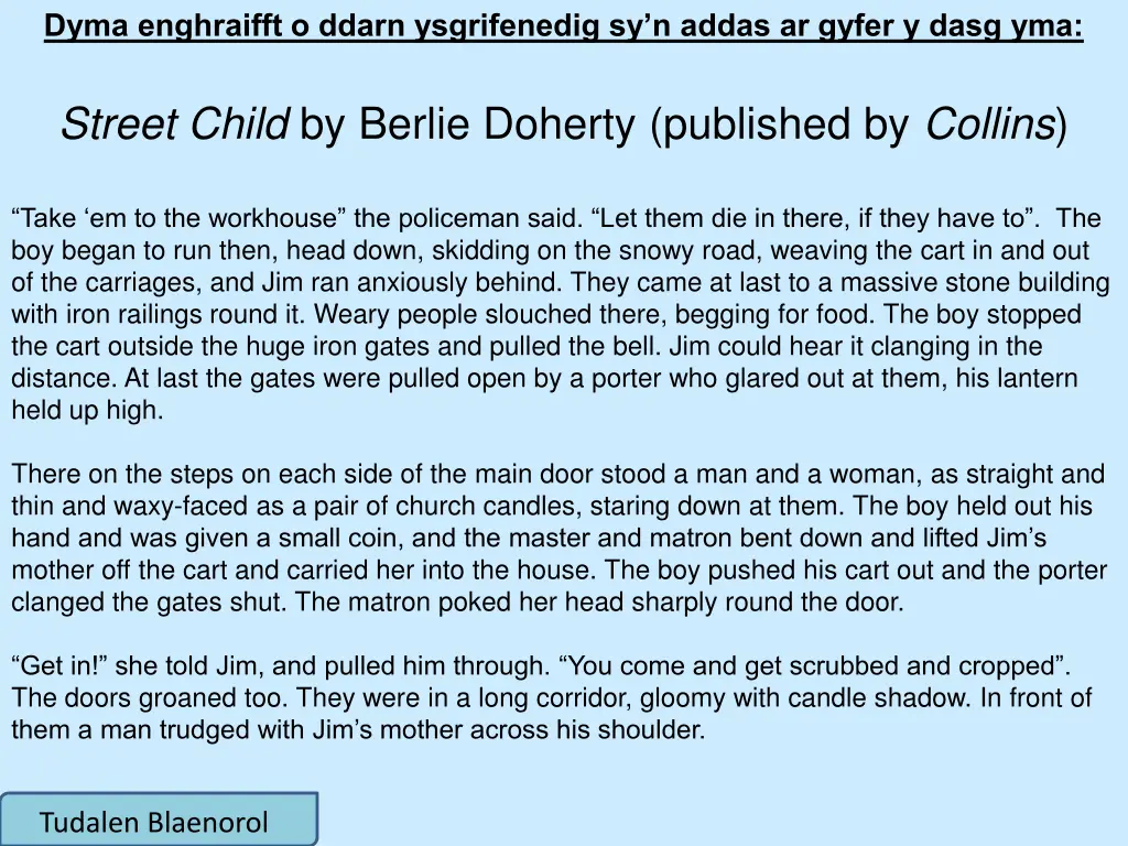 dyma enghraifft o ddarn ysgrifenedig sy n addas