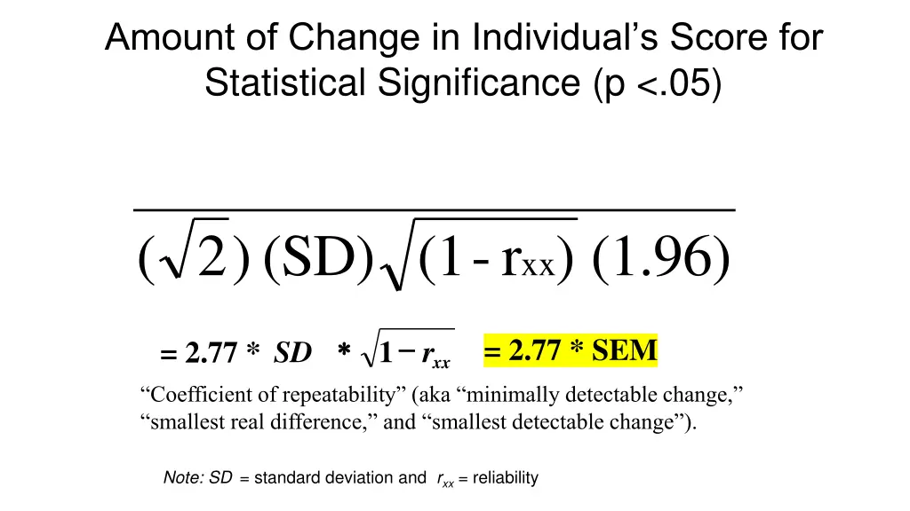 amount of change in individual s score