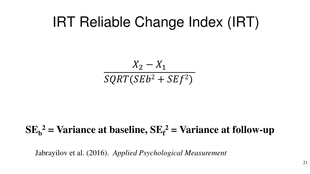 irt reliable change index irt