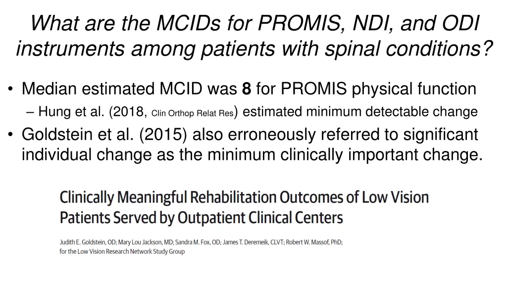 what are the mcids for promis