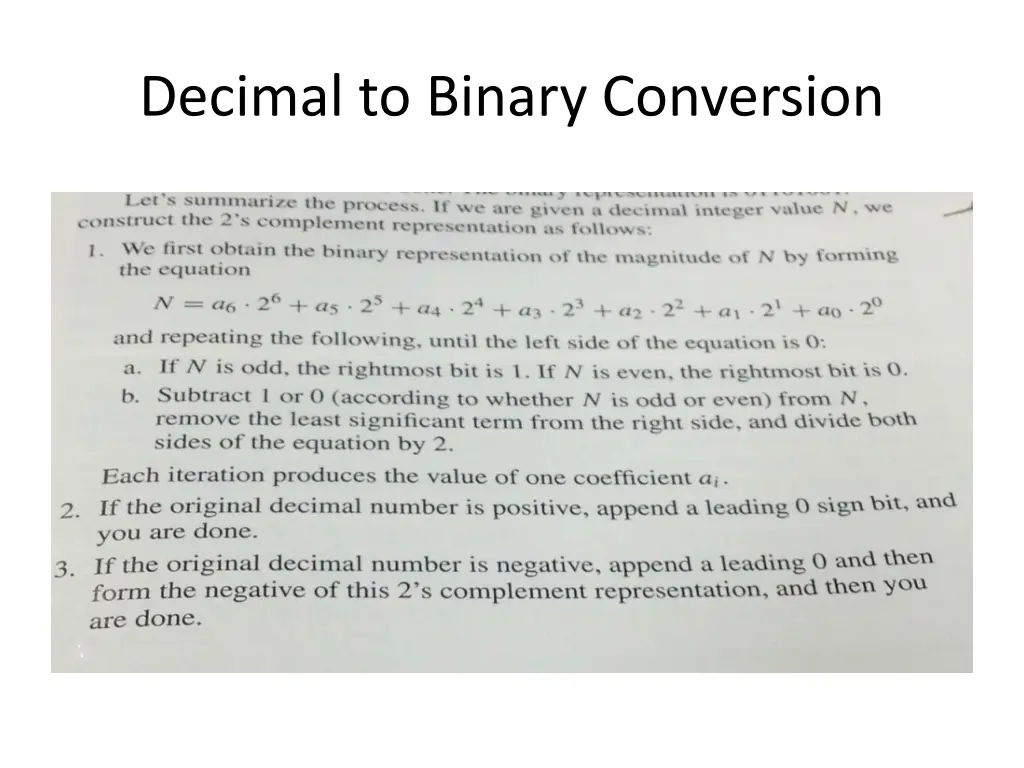 decimal to binary conversion