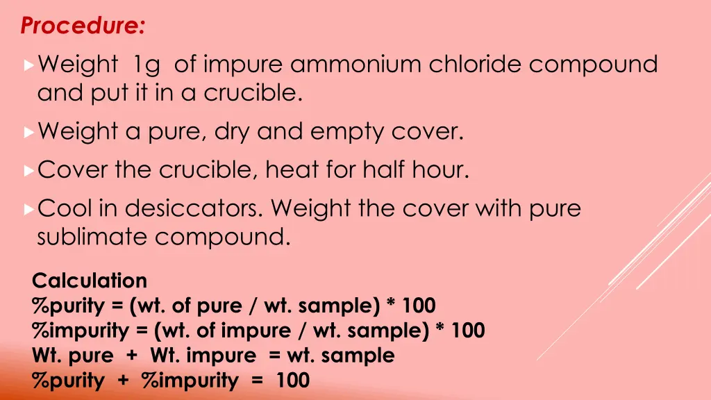 procedure weight 1g of impure ammonium chloride