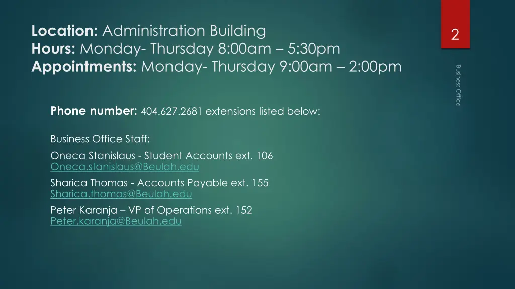 location administration building hours monday