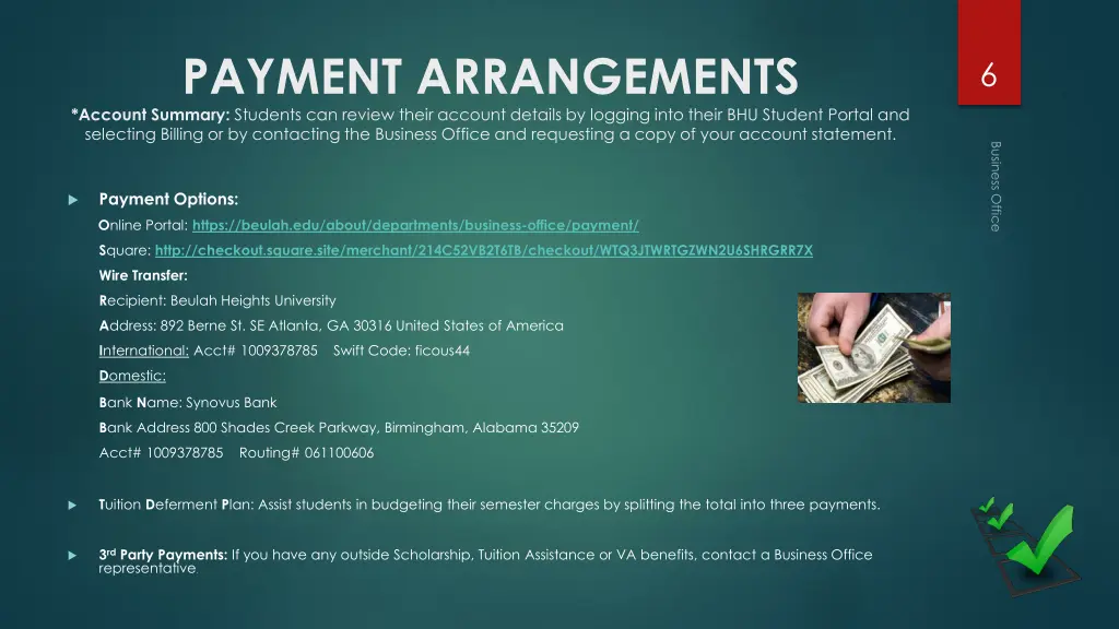 payment arrangements account summary students