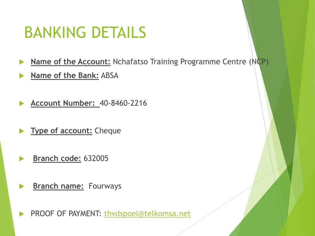 banking details