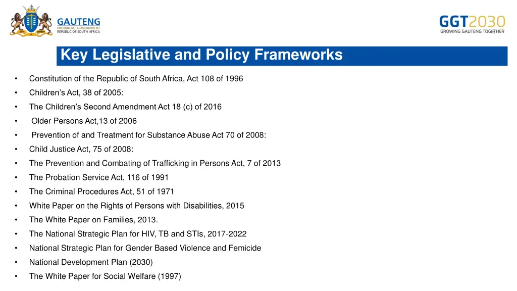 key legislative and policy frameworks