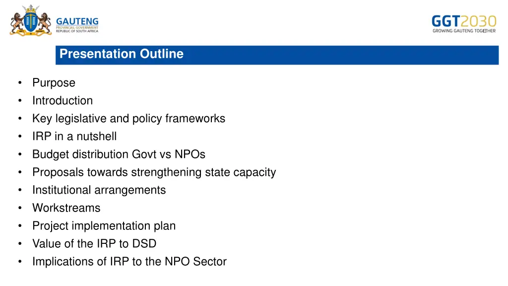 presentation outline