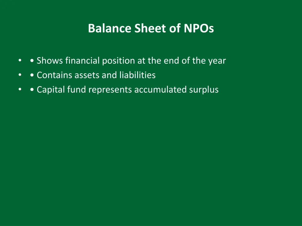balance sheet of npos