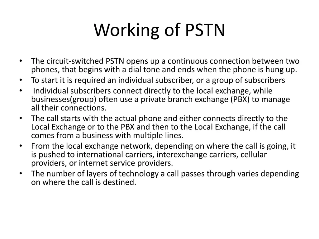 working of pstn