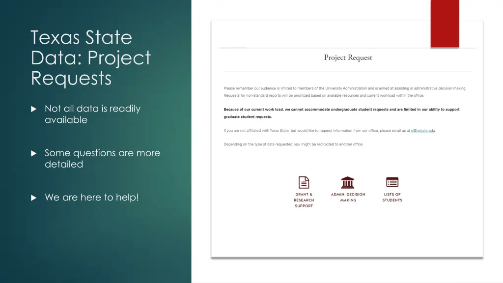 texas state data project requests
