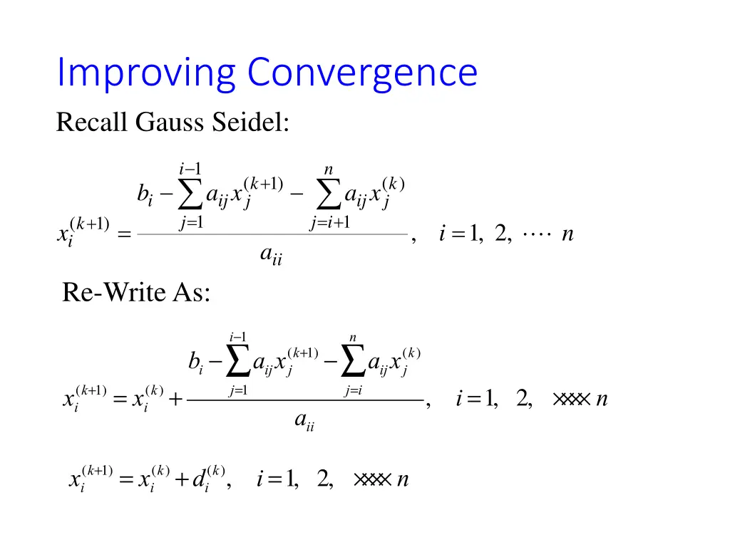improving convergence recall gauss seidel