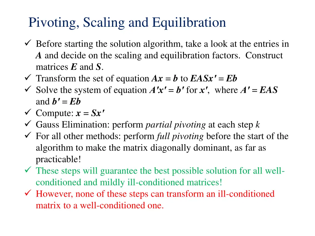 pivoting scaling and equilibration