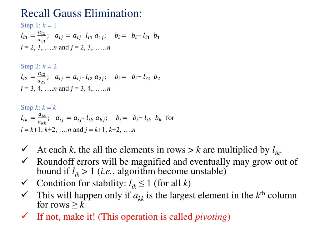 recall gauss elimination step
