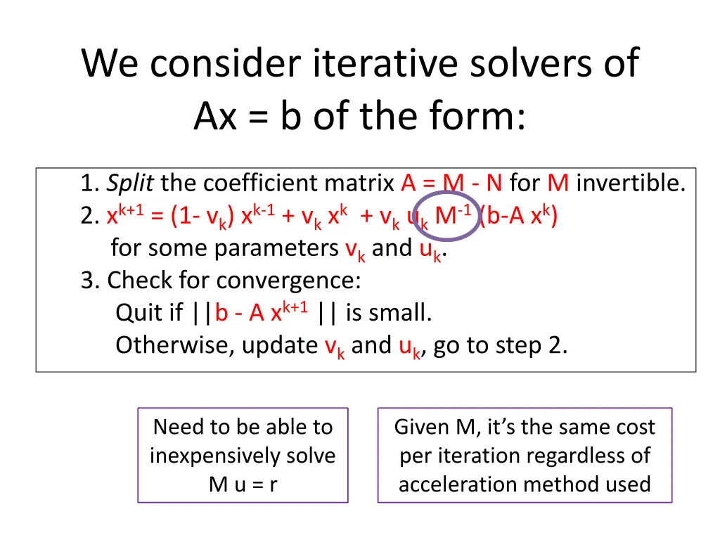 we consider iterative solvers of ax b of the form