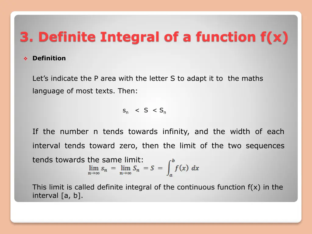 3 definite integral of a function f x