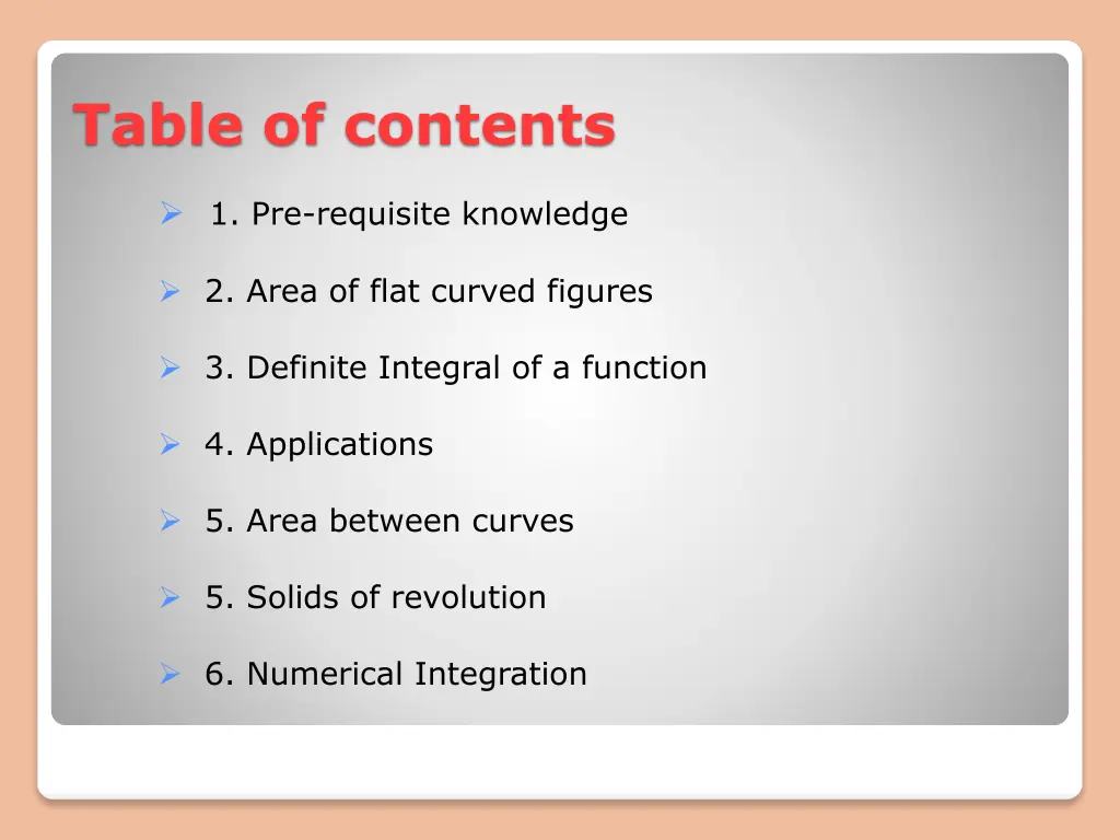 table of contents