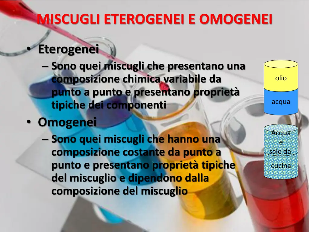 miscugli eterogenei e omogenei