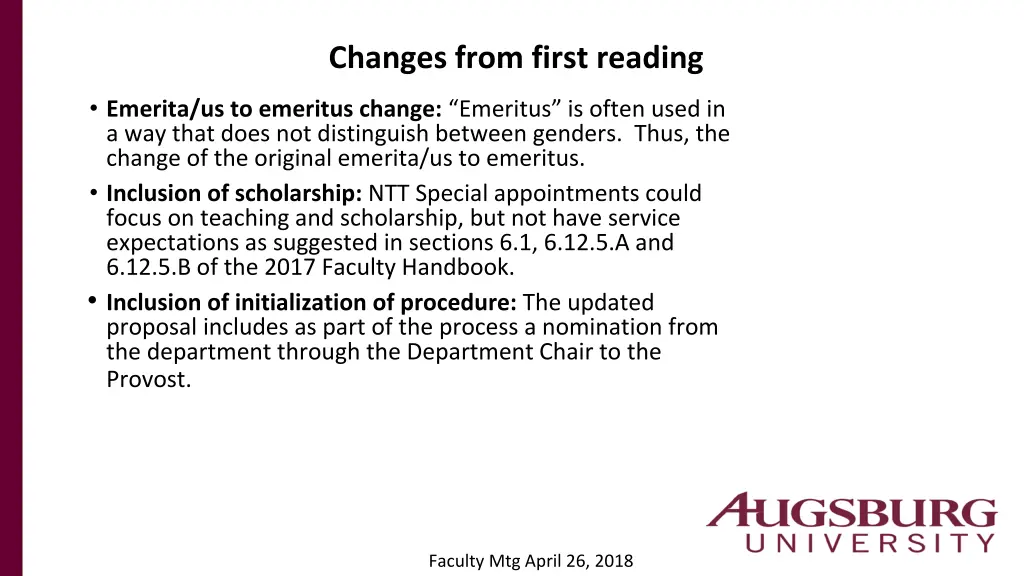 changes from first reading