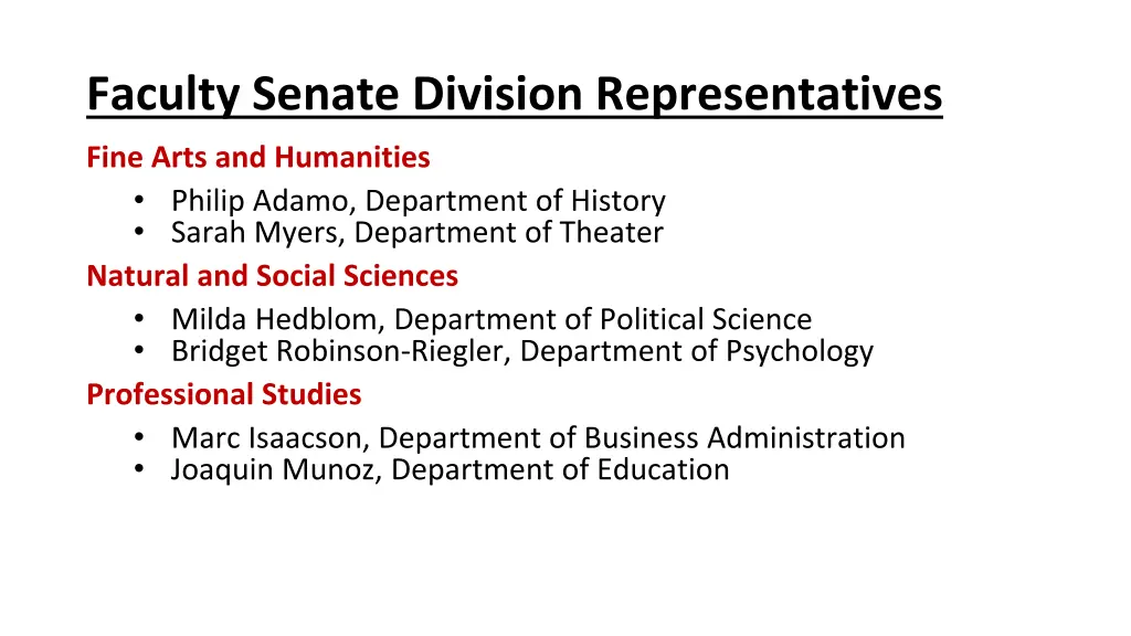 faculty senate division representatives