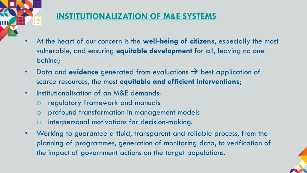 institutionalization of m e systems