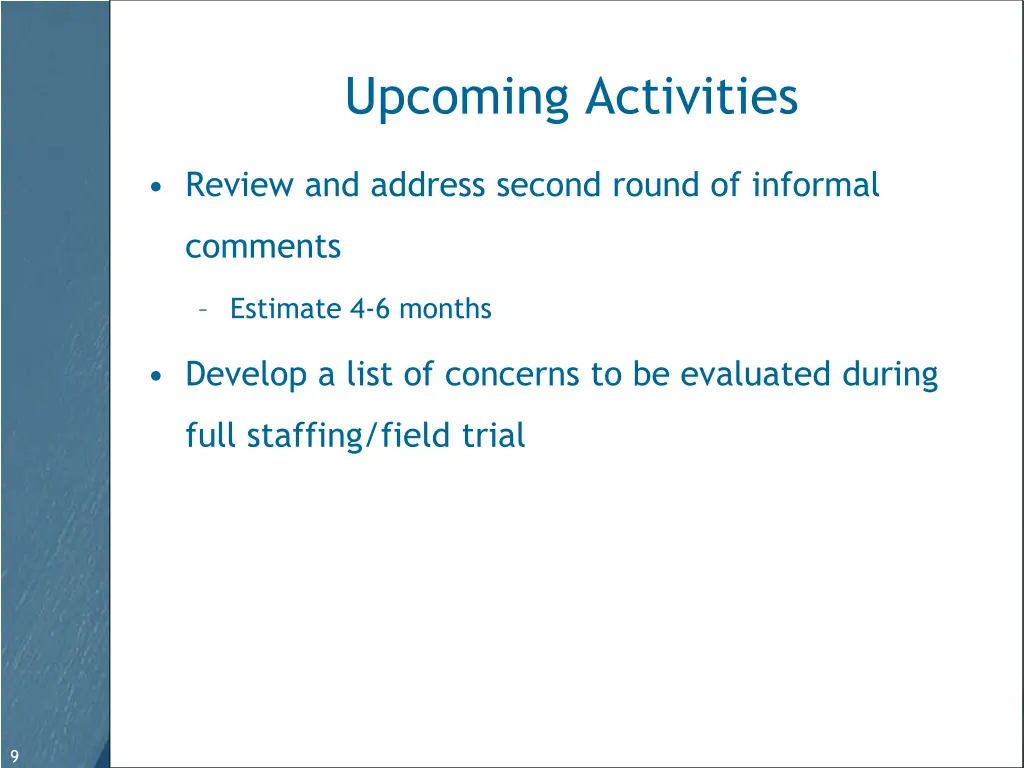 upcoming activities