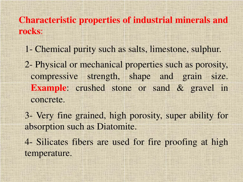 characteristic properties of industrial minerals