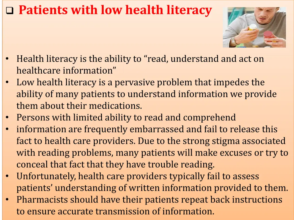 patients with low health literacy
