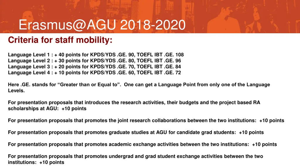 erasmus@agu 2018 2020 criteria for staff mobility