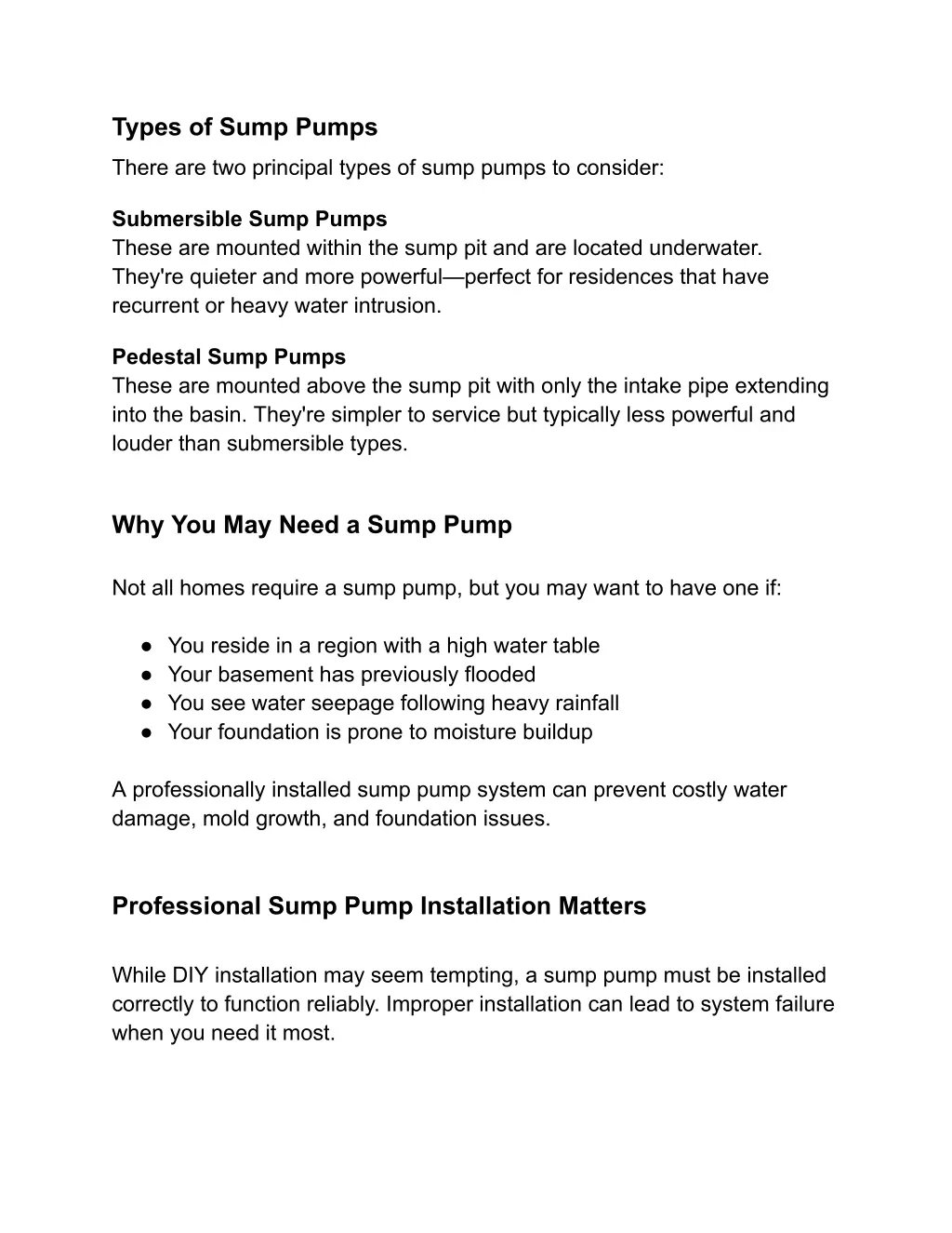 types of sump pumps
