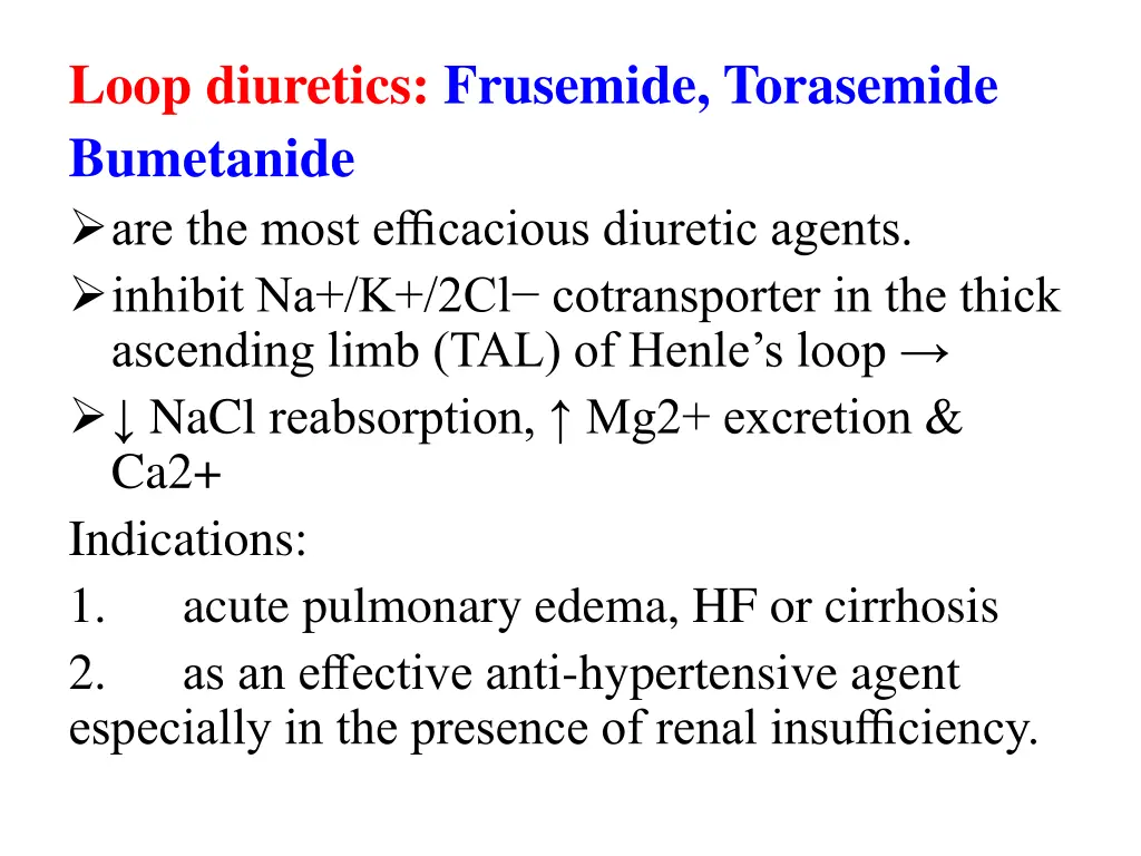 loop diuretics frusemide torasemide bumetanide