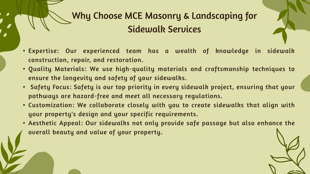 why choose mce masonry landscaping for sidewalk