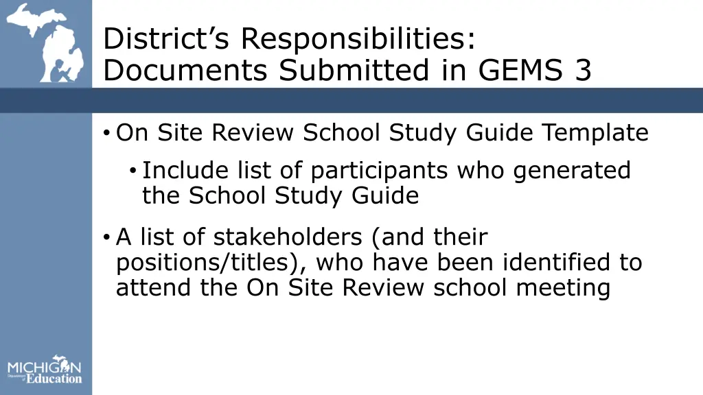 district s responsibilities documents submitted 2