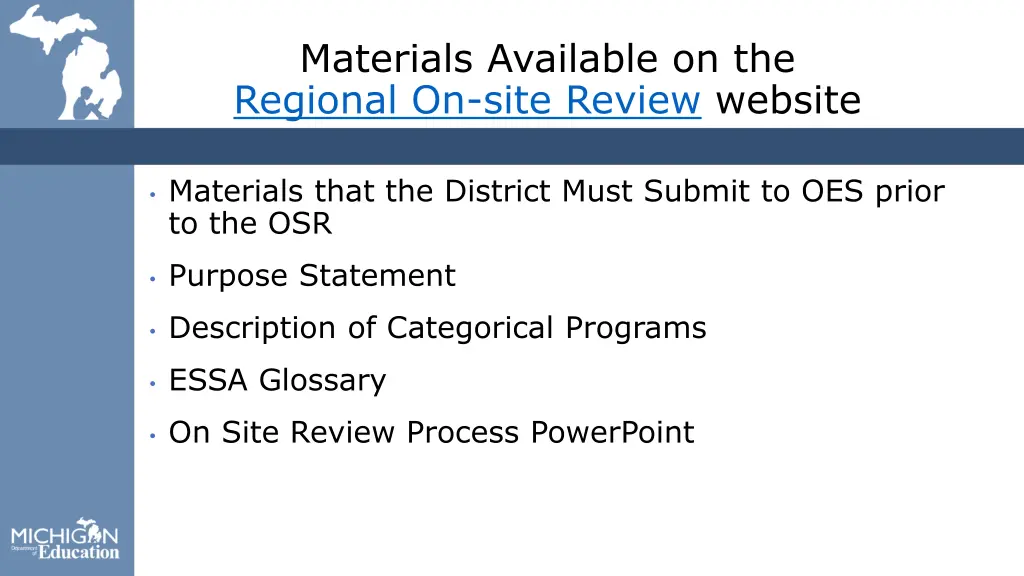 materials available on the regional on site