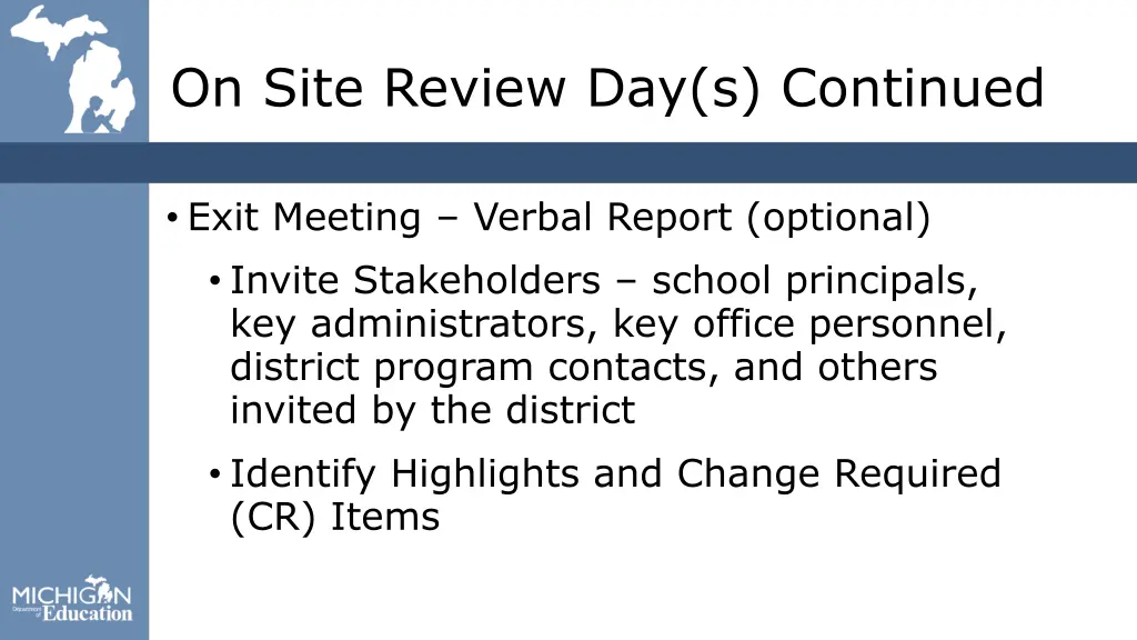 on site review day s continued