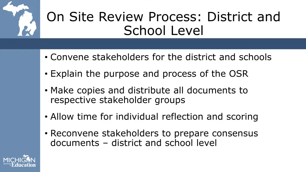 on site review process district and school level