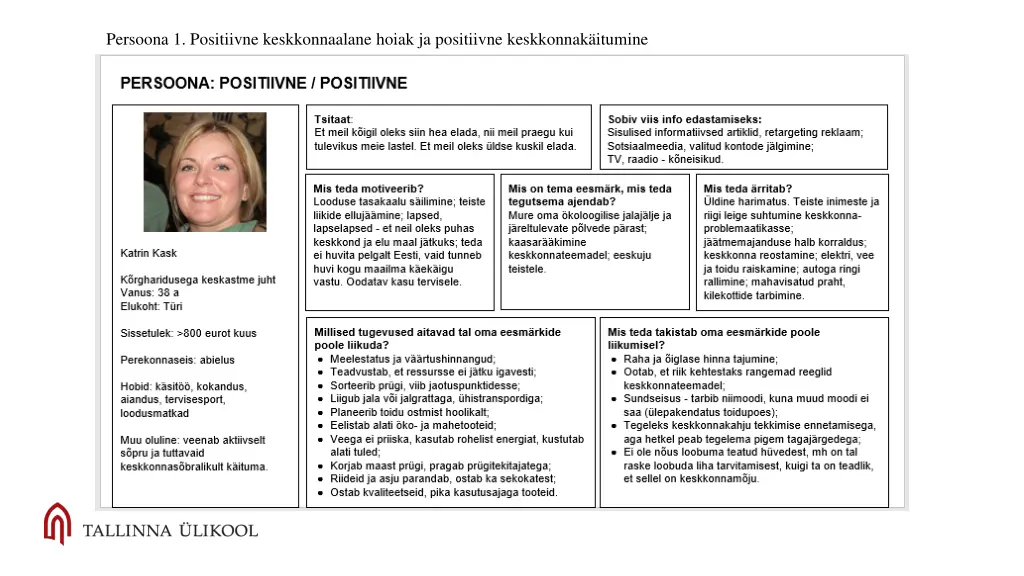 persoona 1 positiivne keskkonnaalane hoiak