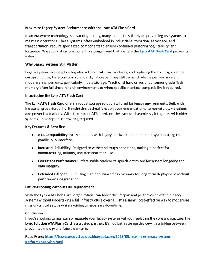 maximize legacy system performance with the lynx