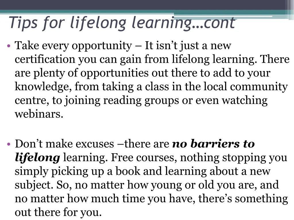 tips for lifelong learning cont