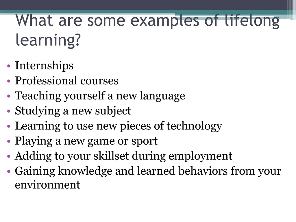 what are some examples of lifelong learning