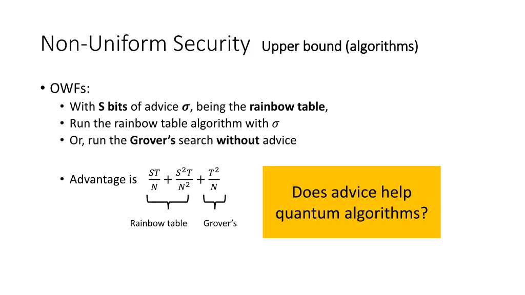 non uniform security upper bound algorithms