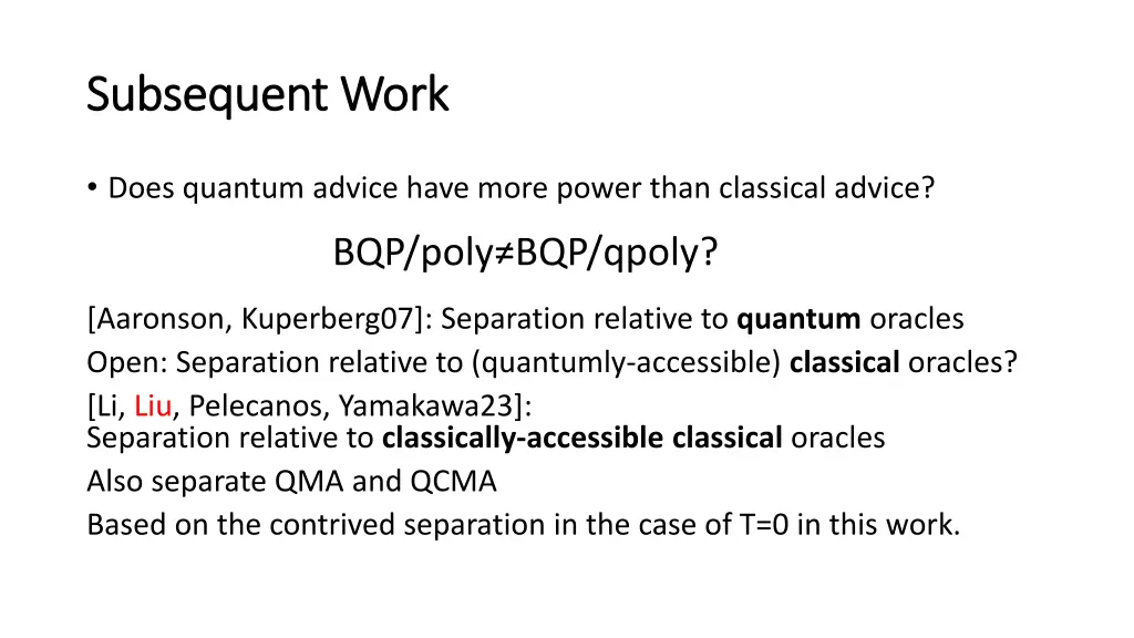 subsequent work subsequent work