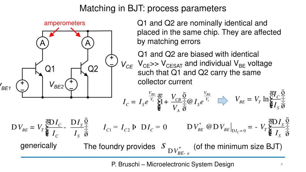 matching in bjt process parameters
