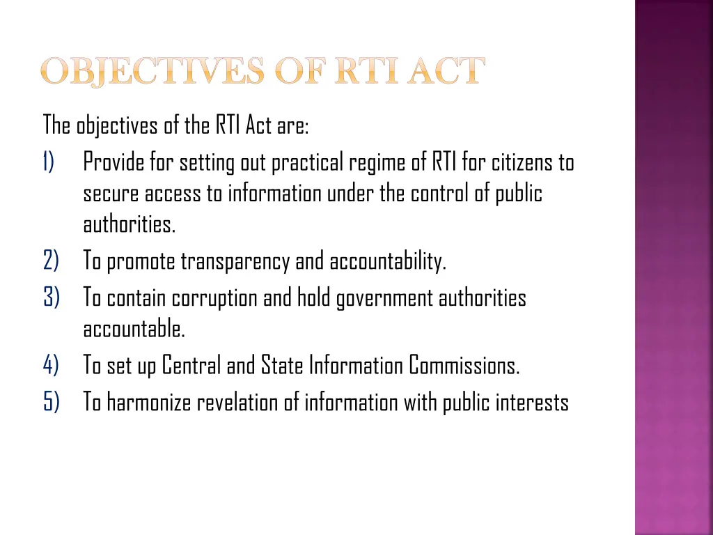 objectives of objectives of rti