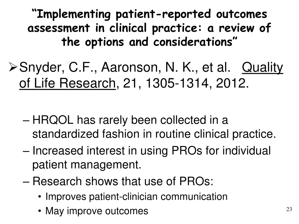 implementing patient reported outcomes assessment