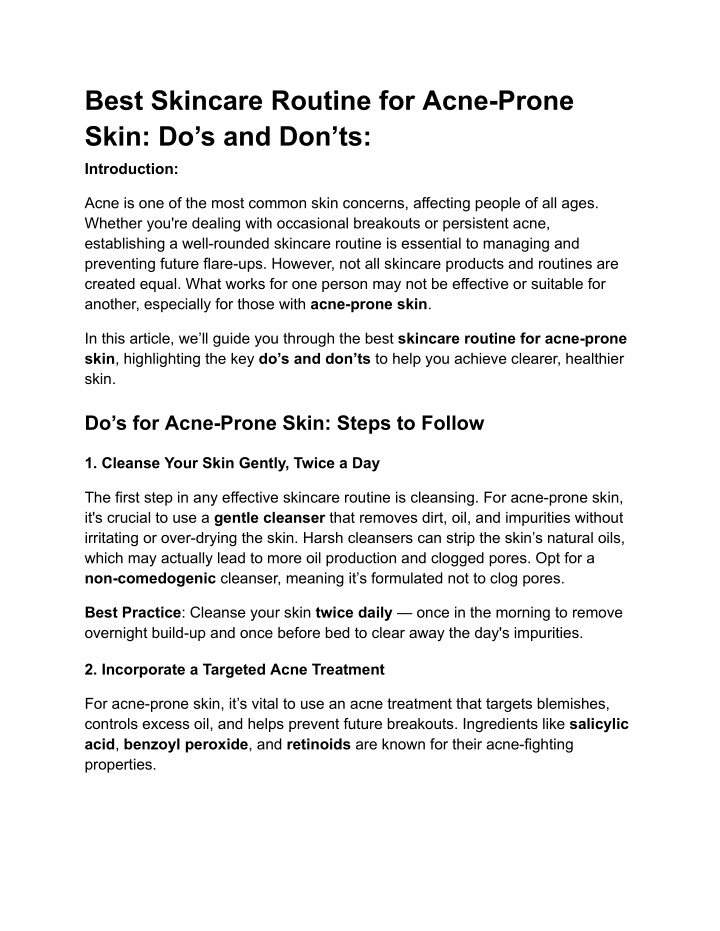 best skincare routine for acne prone skin