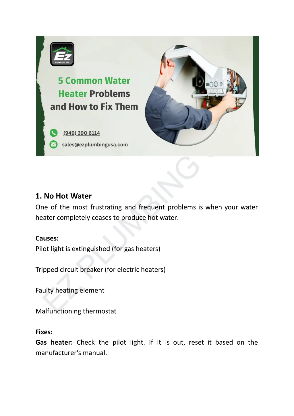 ez plumbing usa fixes gas heater check the pilot