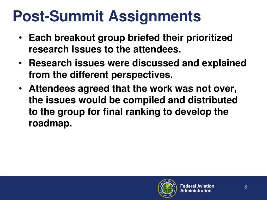 post summit assignments