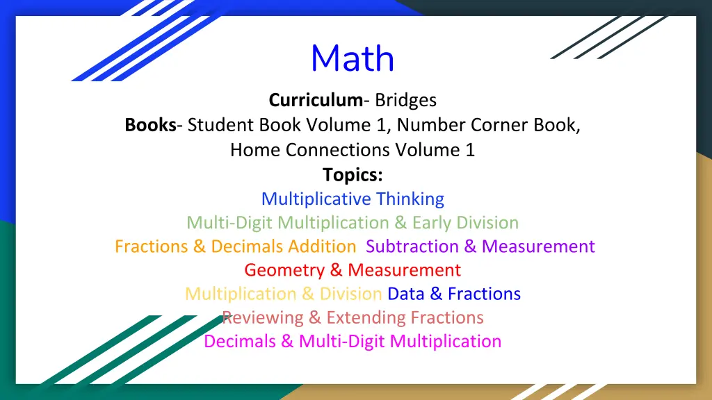 math curriculum bridges