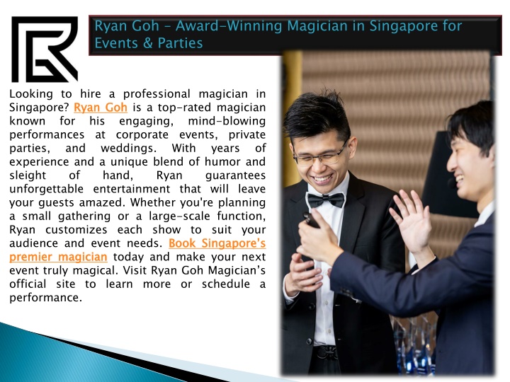 ryan goh award winning magician in singapore
